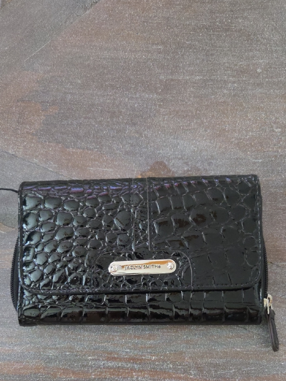 Jaclyn Smith Black Croc-Embossed Wallet